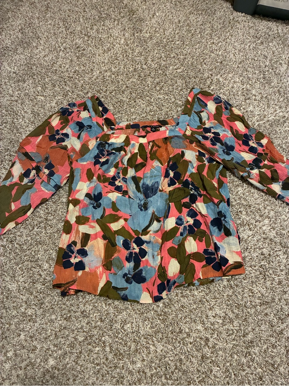 Zac & Rachel Multicolor Floral Square-Neck Puff Sleeve Blouse